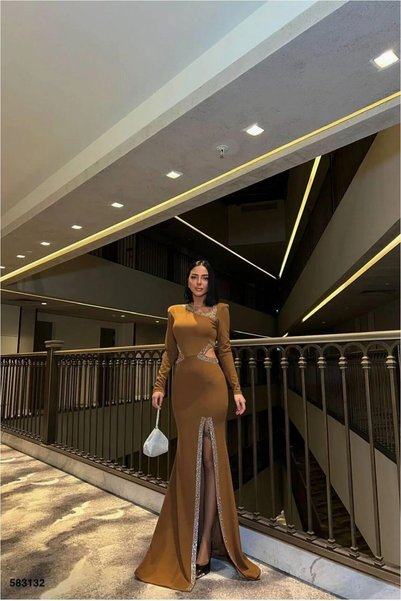 northcity n Bicycle-Cut Long-Sleeved Evening Gown with Collar Detail and Slee...