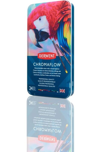 Derwent Chromaflow Pencils, Set of 24 in Tin, 3.5mm Round Core, Premium Core ...