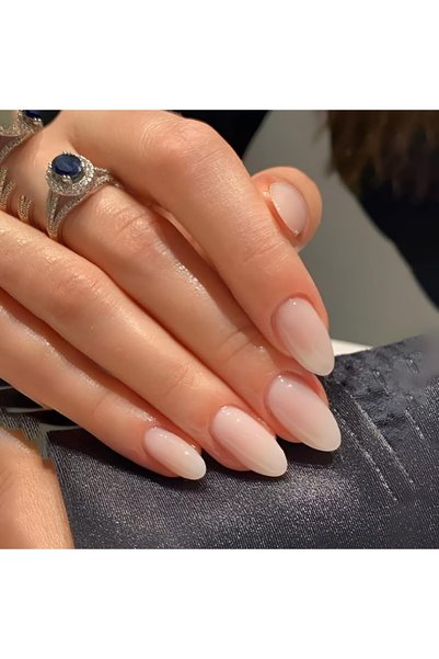 ALMEKAQUZ 24 قطعة من الأظافر الاصطناعية، متوسطة الطول بشكل اللوز، بلون صلب مت...