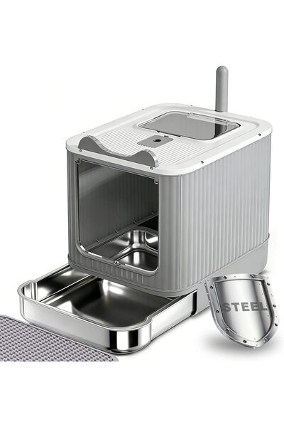 CENXI Upgraded Stainless Steel Fully Enclosed Cat Litter Box with Lid - Folda...