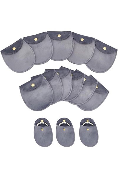 Generic 14 Pcs Velvet Jewelry Pouches with Snap Button, 8x8.3 CM Grey Oval Bo...