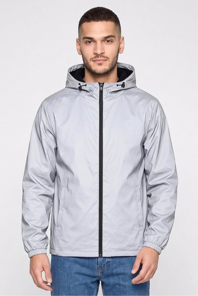 Tchibo Men Hood Long Sleeve Plain Windbreaker Jacket, Grey