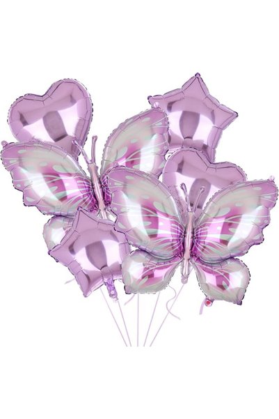 TERRIFI Purple Butterfly Balloon Set Butterfly Foil Balloons with Heart and S...