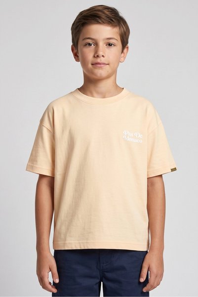 Pas De Monaco Kids Boy Short Sleeve Brand Logo T-Shirt, Sand