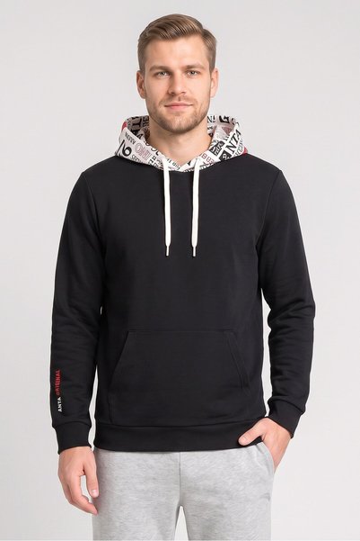 Anta Men Regular Fit Long Sleeve Outdoor Hoodie, Black