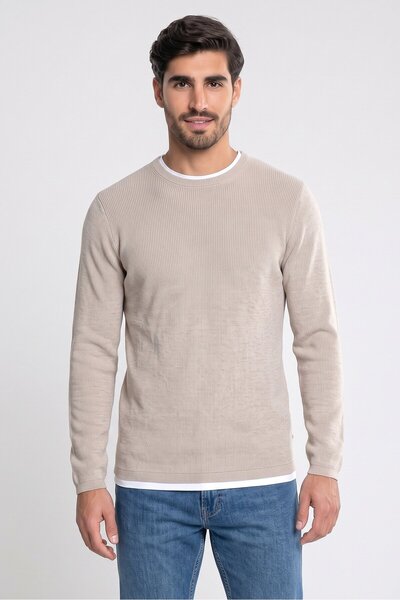 dissident Men Crew Neck Textured Sweater, Beige