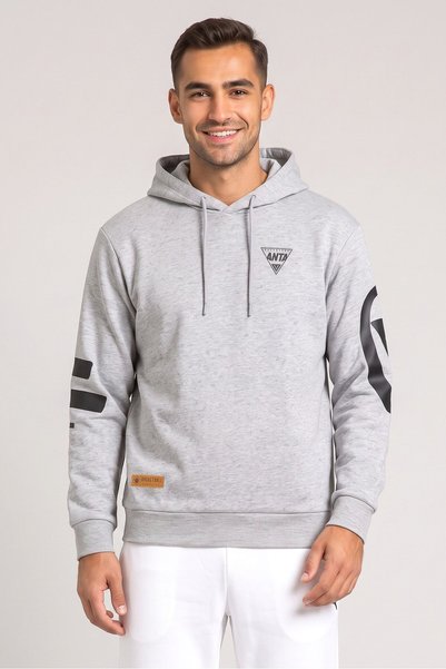 Anta Men Sportswear Fit Long Sleeve Basketball Hoodies, Heather Grey