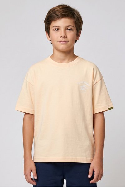 Pas De Monaco Kids Boy Short Sleeve Brand Logo T-Shirt, Sand