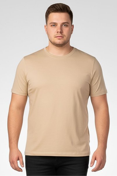 CELIO Men Crew Neck Short Sleeve Solid T-Shirt, Beige