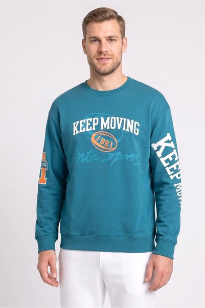 Anta Men Relax Fit Long Sleeve Outdoor Sweatshirt, Teal Green