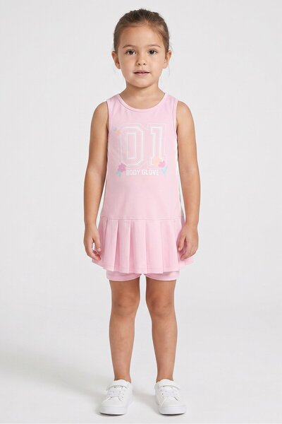 Body Glove Kids Girl 2 Pcs Graphic Print Dress And Shorts Set, Pink