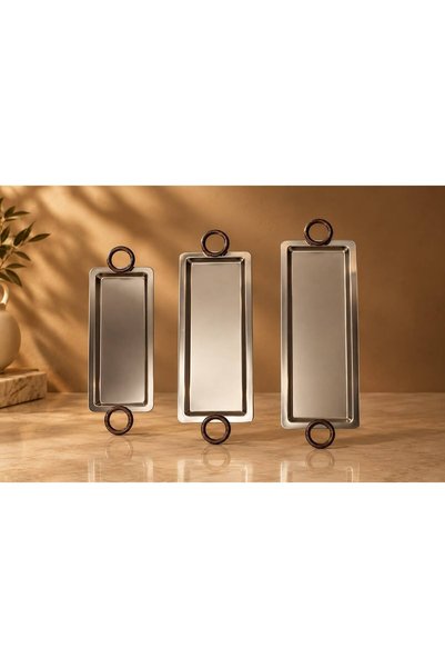 Wahat Aliamtiaz Luxury Rectangular Serving Tray Set with Elegant Touch - 3 Pi...