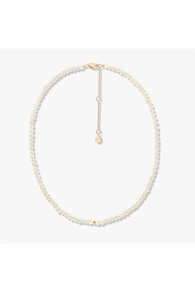 Indira Jewelry Χρυσόγονο Λαμπερό ασημένιο κολιέ - Καλλιεργημένα Μαργαριτάρια