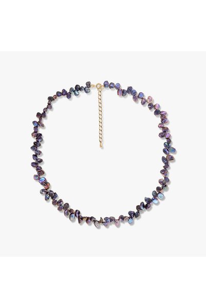 Indira Jewelry Golden Mini Lulu Silver Necklace - Black Keshi Pearls