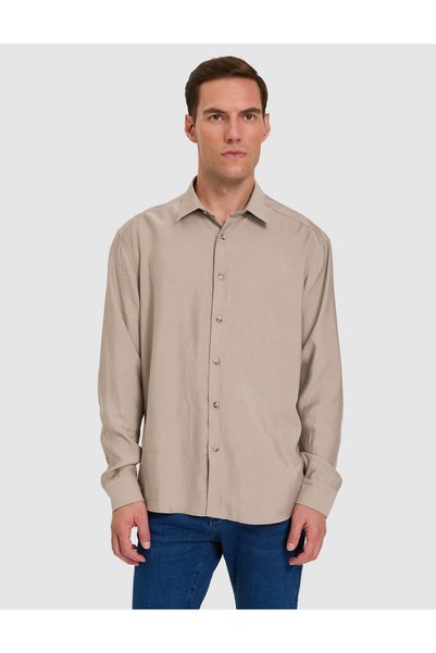 Pierre Cardin Camel Modal Blended Comfort Fit Long Sleeve Shirt 50331430-Vr233