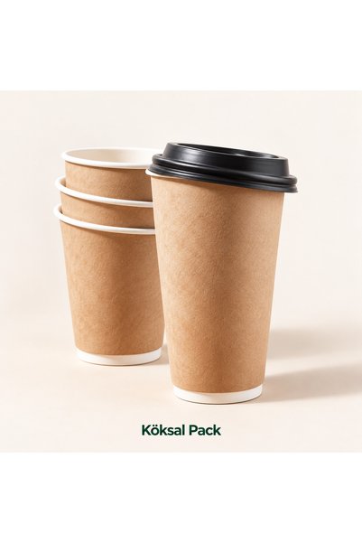 Köksal Pack 100 Pcs 14 oz Double Wall Kraft Paperboard Hot Beverage Cup with ...