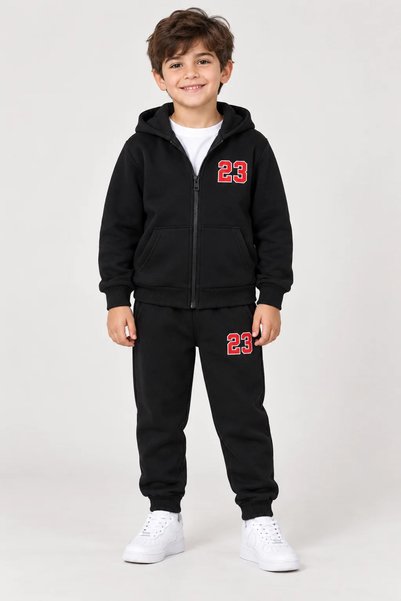 han elegant 23 Printed Black Unisex Children's Zippered Tracksuit Set Age 10