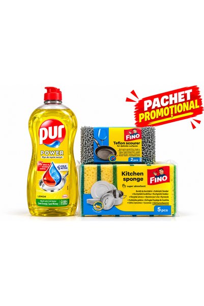 Pür Pachet promoțional detergent de vase pur + 5 bureți de vase + 2 bureți te...