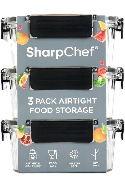 Generic Sharp Chef 3-Piece Airtight Food Storage Container Set, Clear Ribbed ...