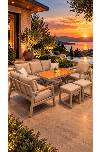 ANGREAT Efes Serisi Balkon Takımı, 3-2-1 Cappuccino Bahçe Takımı, (3'lü Koltu...