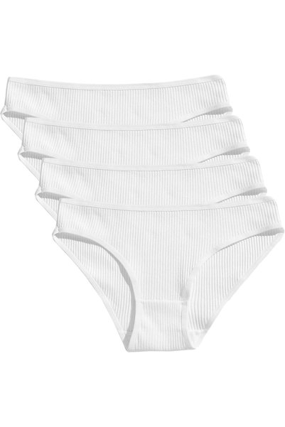 Generic سراويل داخلية نسائية قطنية عالية الخصر مع حواف مضلعة (4 قطع)