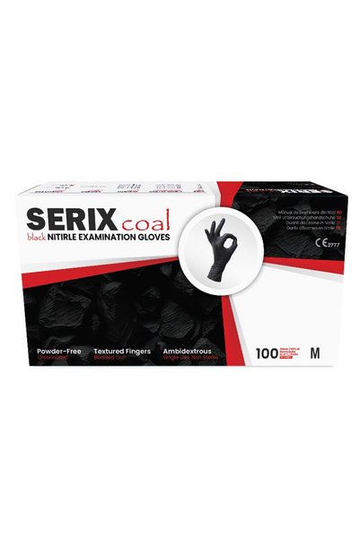 SERIX Mănuși de examinare din nitril Coal ZF, fără pudră, texturate, negre, m...