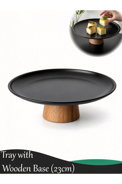 Generic Brand Cake Stand with Wooden Base, Serving Tray Elevated Riser, Black...