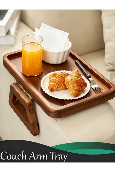 Generic Brand Wooden Tray for Sofa Armrest, Foldable Serving Tray Table, Snac...