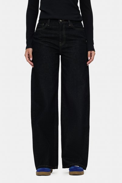 UCLA Aura Black Denim Wide Leg 100% Cotton Standard Fit Women's Trousers