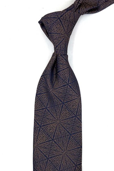 Kravatkolik Coffee Navy Blue Motif Pattern Classic Tie with Handkerchief Kk14136