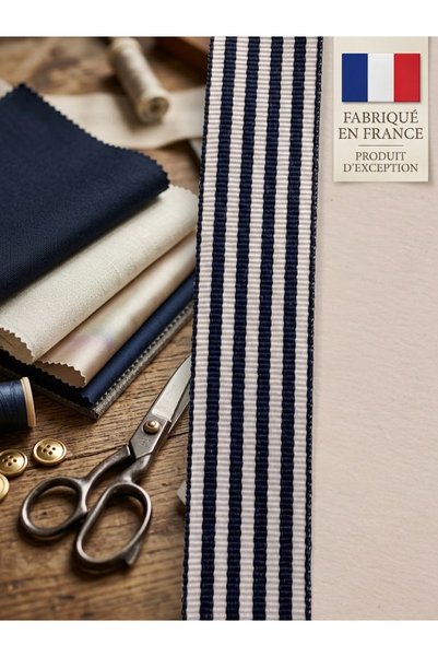 satab French Navy Blue White Striped Woven Ribbon / Decorative Ribbon / Sewin...