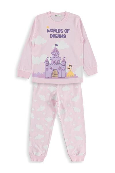 Civil Girls Castle Printed Pajama Set for 6-9 Years Old - Pink