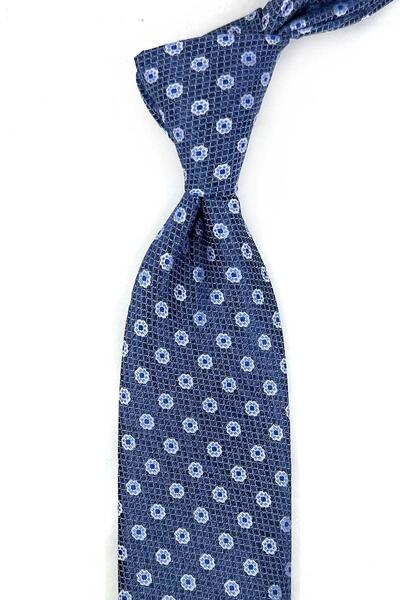 Kravatkolik Blue Floral Pattern Classic Tie with Handkerchief Kk14093