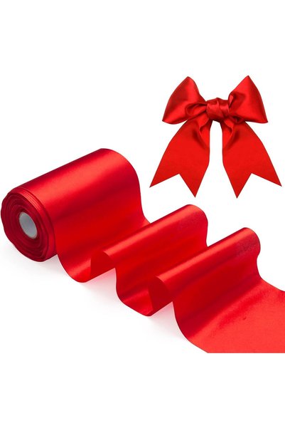 Generic 4Inch x 22Yds Wide Red Satin Ribbon, Solid Large Fabric Ribbon for Gr...