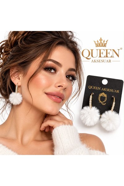 QUEEN AKSESUAR أقراط معدنية متدلية مرصعة بالكريستال الأبيض والريش والزهور الذ...
