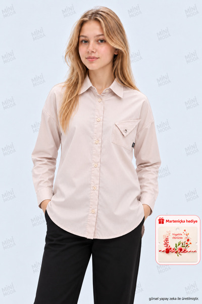 Minimoda Kids Devojčica košulja dugih rukava sa preklopnim džepom i detaljima...