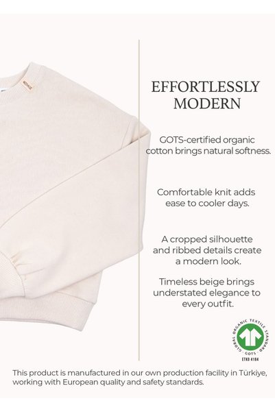 Ozmoz By Mukadder Özden Organik Bej Kışlık Kısa Kesim Kız Çocuk Sweatshirt