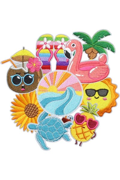 Generic Hawaiian Iron-On Patches, 9PCS Tropical Embroidered Appliques with Ec...