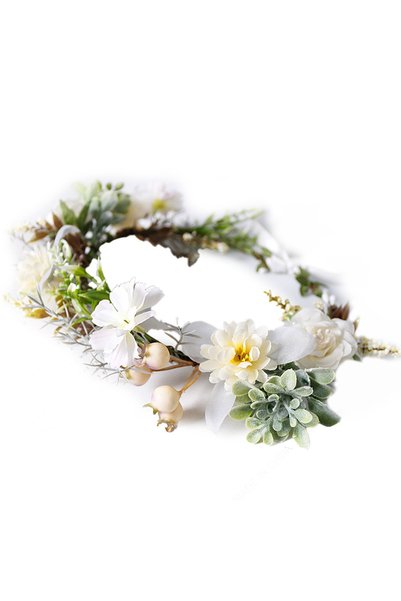 Noonedibs perucă florală cu bandă de susținător, model boho, pentru nuntă, fe...