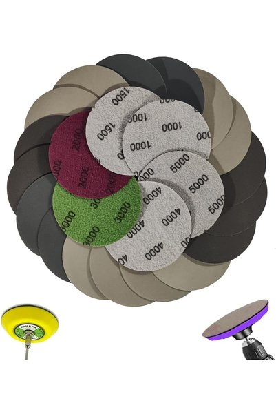 Noonedibs Set 24 discuri șlefuit 75mm cu arici, hârtie abrazivă umed/uscat 10...