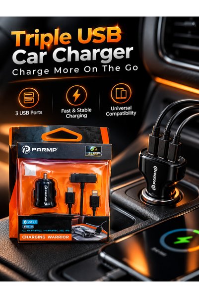 Primo Plus شاحن سيارة بثلاثة منافذ USB - شاحن سيارة عالمي بثلاثة منافذ للشحن ...