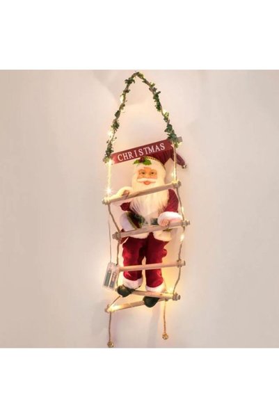 UnderShop Moș Crăciun suspendat de 80cm pe scară cu lumini LED, figurină de C...