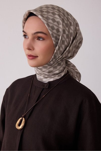 Belli Tivil Silk Scarf Ecru 4425 53 Geometric Pattern