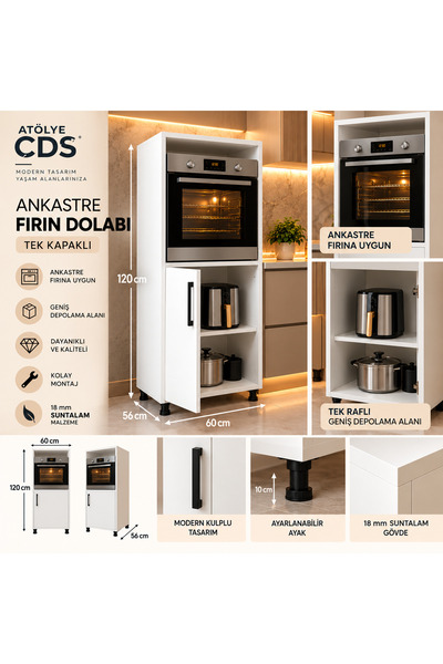 Genel Markalar Atölye ÇDS Beyaz Ankastre Fırın Dolabı 120x60x56 cm Tek Kapakl...