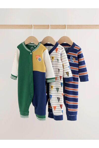 Next Baby Pamuklu Çok Renkli Baskılı 3'lü Tulum Set