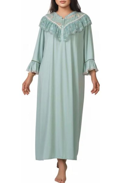 Generic Women's Plus Size Loose-Fit Long Nightgown With Floral Embroidered Re...