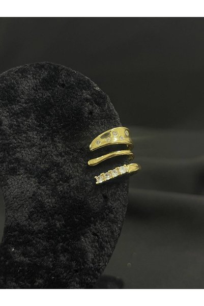 DUUE ACCESSORY Taş Detaylı 3’lü Görünümlü Kıkırdak Küpesi (Deliksiz Ayarlanab...
