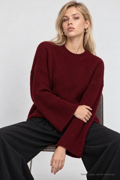 Lovelyİstanbul Selanik Knitted Oversize Sweater Lkr0002 Bordo
