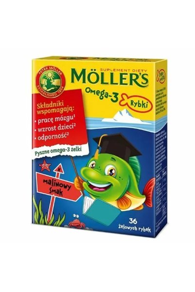 Möller's Jeleuri Omega-3 Moller's Gummy Fish, aromă de zmeură, 36 de jeleuri