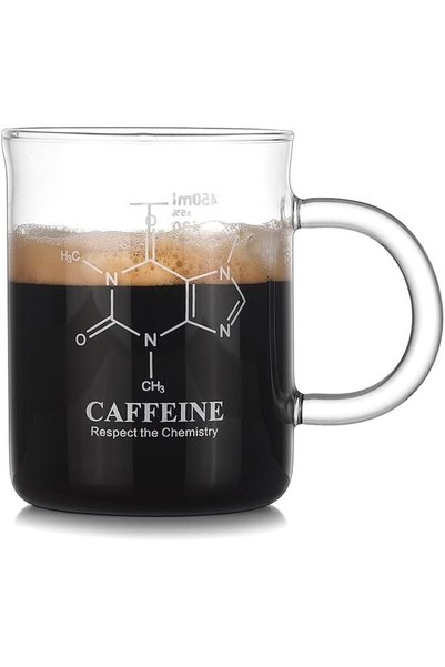 Generic Caffeine Beaker Mug, 16 oz Borosilicate Glass Coffee Mug, Chemistry I...